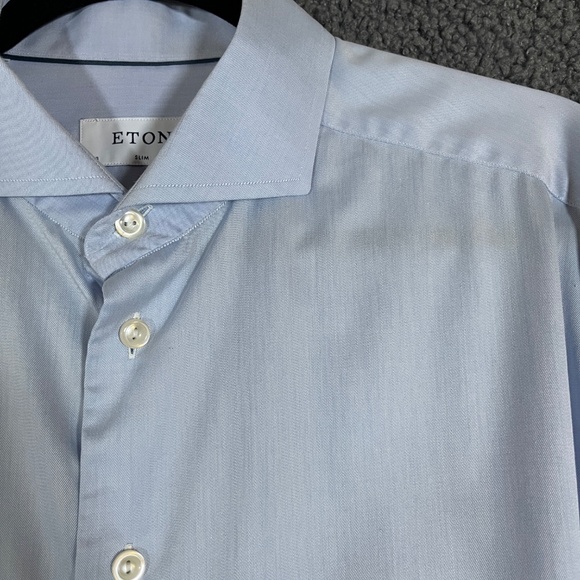 Eton Signature Twill Slim Fit Button Up Dress Shirt - Men's Size 43/17 - Blue - Picture 1 of 9